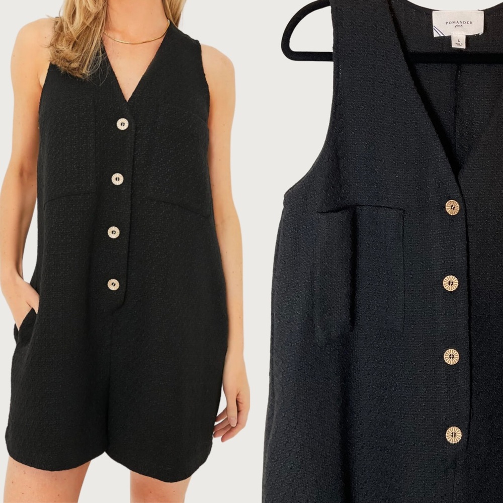 Pomander Place Black Textured Button Romper